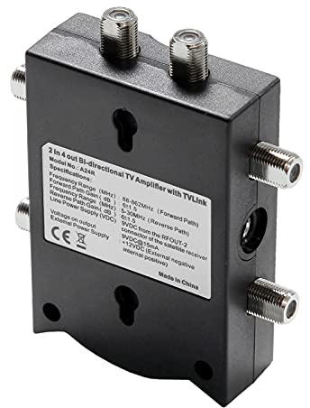 Amplificatore di segnale per antenna TV bidirezionale con 2 ingressi e 4 uscite - Booster e splitter con distribuzione a basso rumore per uso interno con percorso inverso e