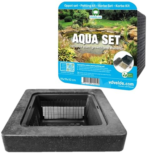 Vdvelde․com - Schwimmende Pflanzinsel Teich 25x25 cm mit Pflanzkorb | Pflanzring für 1 bis 4 Wasserpflanzen, inklusive Teicherde und Kies, bietet Fischen Schatten und Insekten Halt