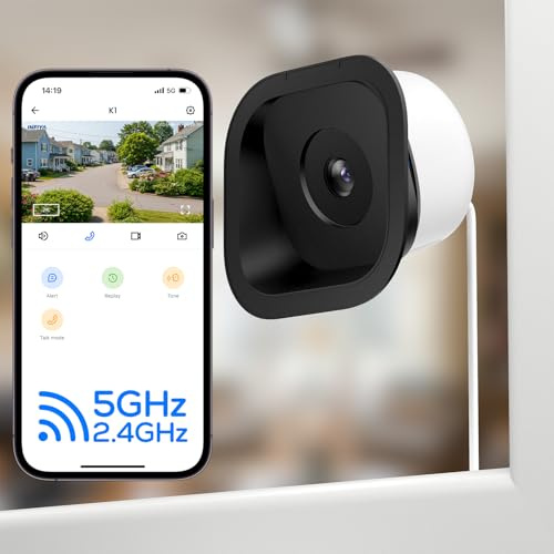 INFIYA Fensterkamera Innen, 2,4&5GHz WiFi Überwachungskamera Innen/Aussen, WLAN Window Camera Indoor mit Verstellbarer 18°-Neigungshalterung, Anti-Reflexion, Farb-Nachtsicht, 24/7 Aufzeichnung, K1