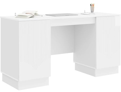 vidaXL Schreibtisch Hochglanz Weiß 142,5 x 50 x 75 cm Holzwerkstoff, Moderne Wohnzimmermöbel, rechteckig, vielseitig, viel Stauraum, anpassbar für lebendige Räume