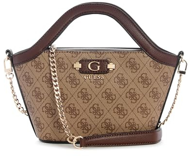 GUESS Handtasche Umhängetasche Lindsey Mini Tote Latte Logo hellbraun