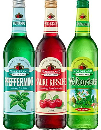 Nordbrand Nordhausen Waldmeister, Pfefferminz und Saure Kirsche Likör (3 x 0.7 l)