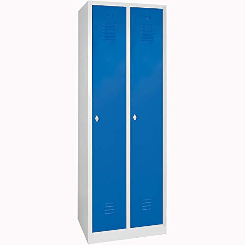 BRB Garderobenspind Profi mit Drehriegelverschluss, 2 Abteile, BxTxH 600x500x1800 mm (lichtgrau/blau)