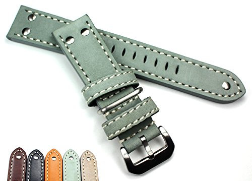 Pilot Flieger Aviator Military Style Robust Band echt Genuine Leder Uhrenarmband AW NATO mit Nieten (24mm, grau)