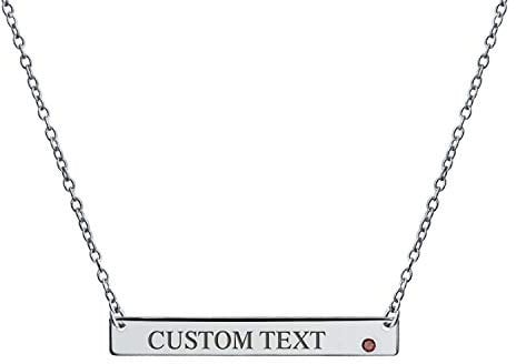 Bling Jewelry Personalisierter Flacher Seitlicher Barren-Anhänger Dunkelrot Geburtsmonat Januar Kristall Halskette Sterlingsilber Individuelle Gravur
