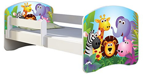 Kinderbett Jugendbett mit einer Schublade und Matratze Weiß ACMA II 140 160 180 40 Design (180x80 cm, 01 Zoo)