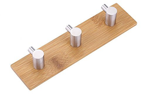 Fdit Holz + Edelstahl Hänger,Adhesive Hooks Natürliche Bambus Edelstahl Wand Kleiderbügel Haken Tasche Key Handtuchhalter Küche Badezimmer(#3)