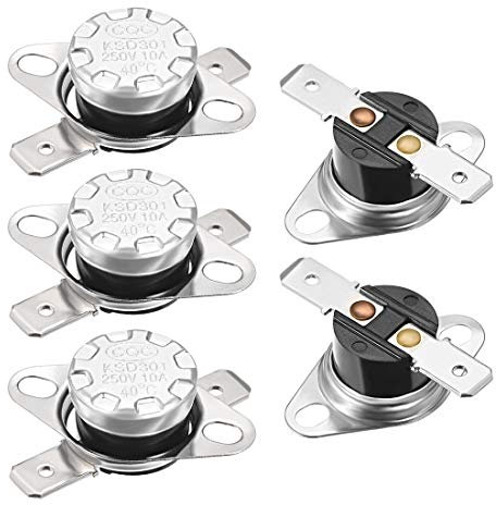 sourcing map termostato del interruptor de control de temperatura 40 ° c 10a normalmente abierto 6.3mm pin 5pcs