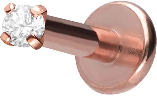 PIERCINGLINE Titan Labret Stecker Gewinde EINGEFASSTER KRISTALL Roségoldfarben 2 x 1,2 x 5 mm Piercing Lippe Nase Ohr