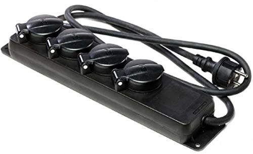 1 x 4-Fach Schuko Mehrfach Steckdosenleiste schwarz IP44 - H07RN-F 3x1,5 mm² (für den Außenbereich und den Einsatz auf Baustellen) (1, 4-Fach Steckdosenleiste SCHWARZ IP44)