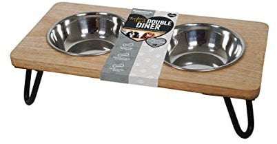 Rosewood Gamelle surélevée en Bois pour Chiens et Chats de Petite et Moyenne Taille avec Un Support surélevé Robuste et Deux gamelles d'eau et de Nourriture en Acier Inoxydable, Taille M