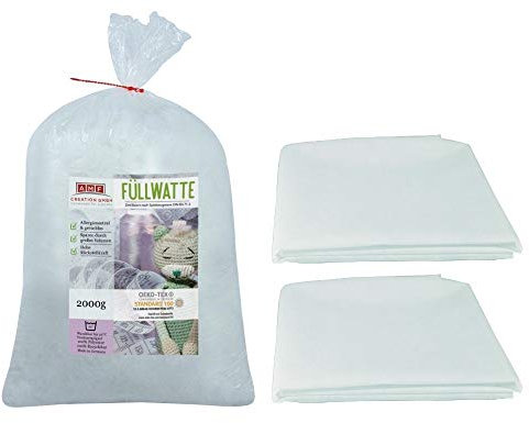 AMF Life Füllwatte, waschbar bis 95 Grad, zertifizierte Qualität, 2000g + 2x Inlett-Vlies (40g/m²) 1,1m x 2m