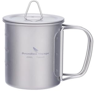 iBasingo 200ml Titanium Mug Camping Cup Tea Coffee Water Pot with Lid Ultralight Outdoor Travel Tableware with Foldable Handle Picnic Backpacking Trekking Portable Drinkware Survival Gear Ti3033D