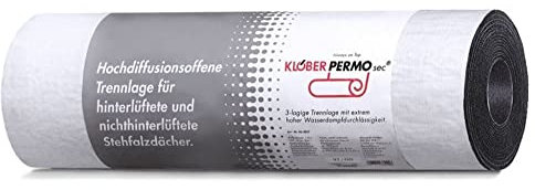 qpool24 Permo Sec SK hochdiffusionsoffene Trennlage für Stehfalzdächer mit Selbstklebestreifen, Länge 25 m, Breite 1,50 m