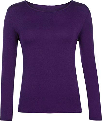 Hiffy Ladies Plain Long Sleeve T-Shirt Top Womens Plus Sizes UK 8-26 (Purple, 16-18)