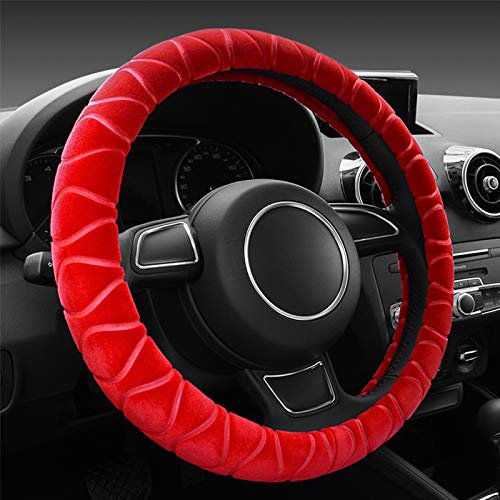 Lenkradbezug Plüsch Warm 36-39cm, Auto Lenkradhülle Anti Rutsch für Künstliche Wolle, Beheizbares Lenkrad Abdeckung Nachrüsten für Auto Winter Schutz Zubehör Universal (Rot)