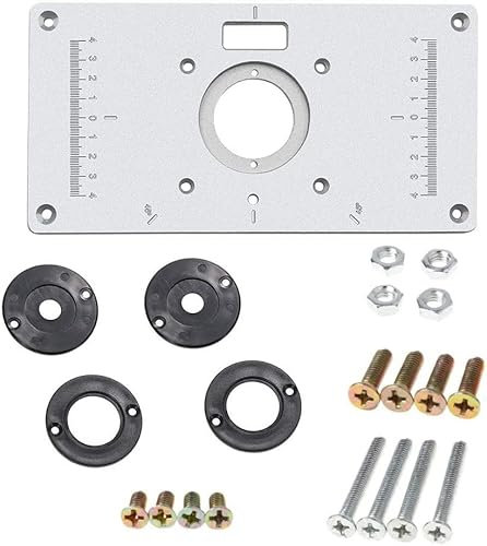 Piastra di inserimento del tavolo del router in alluminio con 4 anelli e viti per banchi da falegnameria 9.3''x4.7''x 0.3''