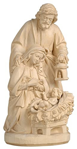 Generico Natività Weihnachtskrippe Heilige Familie aus natürlichem Holz, handgeschnitzt im Gardena-Tal Modell Nacht (46 cm)