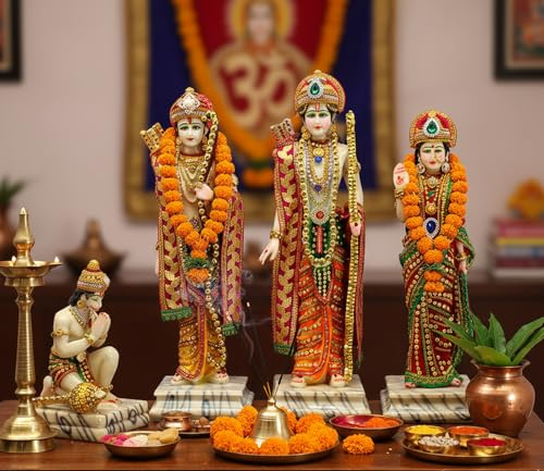 ESPLANADE Ram Darbar with Ram, Laxman, Sita and Hanuman Murti Idol Statue Sculpture | Decorative Idols - Home Decor | Resin - Multicolour - 18 Inches (Big Size)