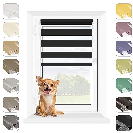 MARDOM Rollos für Fenster Ohne Bohren, Duo Rollo Tag und Nacht, Rollo Ohne Bohren, Doppelrollo Klemmfix Ohne Bohren, Fensterrollo Innen, Jalousien (Schwarz, 75x140 cm (Stoffbreite: 71)