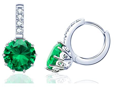VONSSY Ohrringe aus Kristall weißgold für Damen | Zirkon Edelstein Creolen | Brisur Tropfen Ohrringe | Silber Ohrhänger Schmuck Geschenk für Frau Freundin (Grün)
