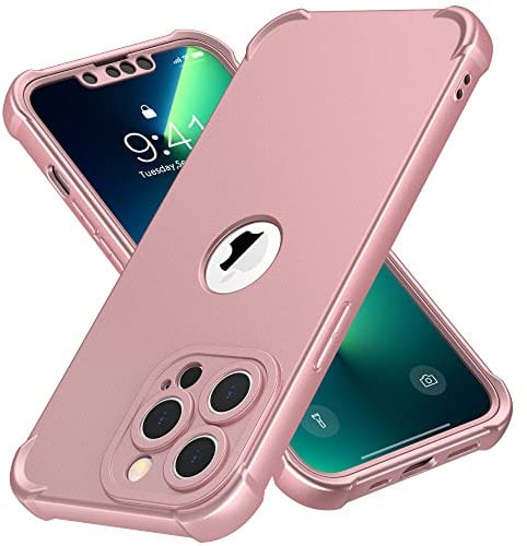 ORETECH Coque pour iPhone 13 Pro + 2 Pièces Verre Trempé Protection écran, 2 en 1 Antichoc Souple Silicone TPU Arrière Rigide PC Avant Housse de Protection pour iPhone 13 Pro Case 6,1 Or Rose