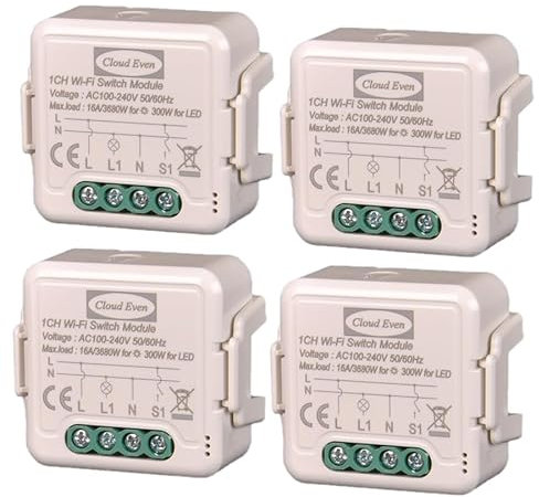 Interruttore WiFi Alexa,deviatore wifi Smart life tuya app Timer Switch mini rele Funziona in Parallelo con Interruttore a Parete Originale,Ricevitore a Relè 2300W 220v, Voice Contro
