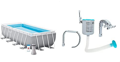 Intex 26792NP Piscina Fuori Terra Rettangolare 26778-488 x 244 x 107 Centimeters & Skimmer Di Superficie Per Montaggio A Parete, 20.96 x 24.13 x 33.02 Cm