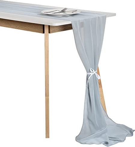Tischläufer Chiffon Tischläufer Rustikaler Hochzeit Table Runner Schminktischläufer für Hochzeit Geburtstagsfeier Braut Baby Shower Tischdekorationen Blau 70 x 300CM