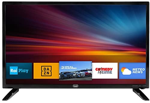 Trevi LTV 2409 SMART Televisore Smart 24 HD con Sistema Operativo Android, Digitale Terrestre DVB-T2 H.265 10 bit, Satellitare DVB-S2, Compatibile Tivùsat, Cavo Accendisigari 12V, Nero