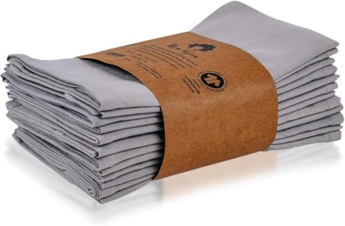 mon Bijou® Stoffservietten Grau 12er Set – GOTS Bio-Baumwolle – Waschbare Baumwollservietten 45x45 cm – Edle Stoff Servietten für Hochzeit, Ostern, Taufe & Weihnachten – Tischdeko Grau