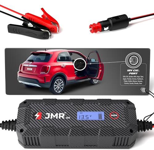 JMR Batterieladegerät für FIAT 500 124 Spider 600 Argo Tipo Egea Panda Cronos Fastback Pulse Doblo Ulysse Toro Alle Modelle Autobatterie Ladegerät Erhaltungsladegerät Auflader (Kein Lithium-Modus)
