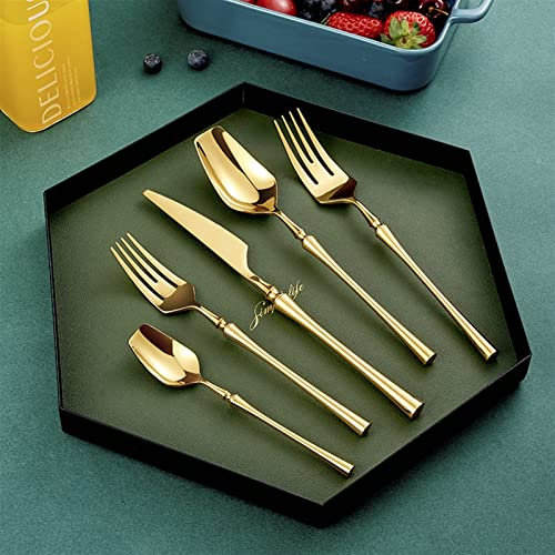 Juegos de Cubiertos Oro 18/10 Vajilla de Acero Inoxidable Cubiertos de Lujo Cuchillos para Carne Tenedor Cuchara Vajilla Restaurante de Comida Occidental Apto para lavavajillas (Color : 20 Piece Set
