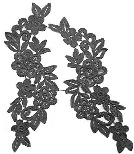 Wambere 1 Paar Spitzenapplikation Blumenstickerei Patch,Blumen Spitze Nähen Applikation Kragen Applikation DIY Handwerk Ausschnitt Nähen Stickerei Patches Zubehör für Cheongsam Kleidung Kleid,Schwarz