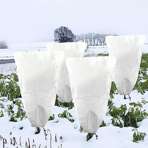 GIONAR 4 Stück Frostschutzhaube für Pflanzen, Pflanzen Winterschutz,Abdeckung Pflanzen Winter Pflanzenschutzsack mit Zugband Pflanzenabdeckung Frostschutz Vlies,80x60 cm