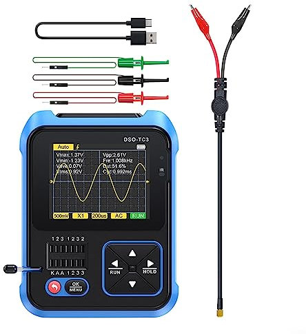 Oscilloscope RANRAO DSO-TC3, Oscilloscope numérique portable, Testeur de transistor d'oscilloscope numérique 3 en 1 Générateur de signal de fonction et testeur de transistor