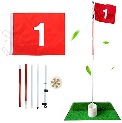 Golf Fahne mit Loch, Golf Putting Loch mit Fahne, Golf Fahnenstange, 185 cm, 5-Teiliges, Abnehmbares Golf Putting Green Fahnenmast und Loch-Cup-Set, Rot, Für Männer, Frauen, Golfer, Outdoor