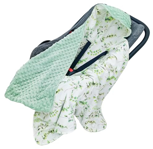 Miracle Baby Car Seat Blanket for Babies, Minky Dot Carseat Swaddle Blankets for Infants Newborn Boys and Girls (Green Leaves)