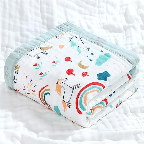 Chickwin Musselin Babydecke Sommer Kuscheldecke aus Weich Bequem 6-Lagig Mulltücher Baumwolle, Als Badetuch, Pucktuch, Stilltuch, Krabbeldecke und Kinderwagendecke (Einhorn,110x110cm)
