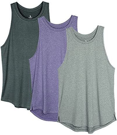icyzone Damen Sport Tank Top Racerback Fitness Laufen Shirt Sport Oberteile Yoga Gym Top, 3er Pack (XXL, Schwarz/Violett/Grau)