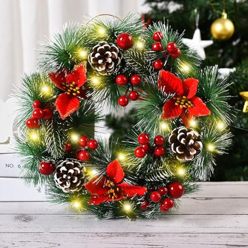 Corona Natalizia per Porta, Corona Natale Ghirlanda Natalizia per Porta, Ghirlande da Decorare Christmas Decorations, Decorazioni Natalizie per Camino Ingresso (A, Con Luce timer)
