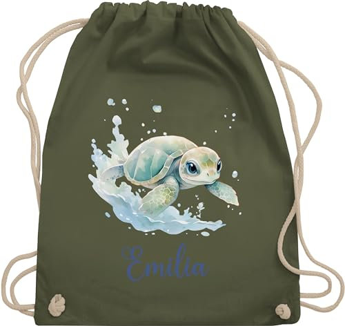 Turnbeutel Rucksack - Zootiere - Schildkröte Panzertier - Unisize - Olivgrün - sportbeutel schildkröten schildkrötenliebhaber und beutel geschenke thema personalierten kordel eine