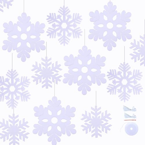 SaktopDeco 40 PCS White Snowflake Ornaments Felt Hanging Snowflakes Decorations for Outdoor Christmas Tree Winter Party Decorations