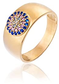 Sakrami Siegelring aus Gold und blauen Zirkonia, Goldfarben, Zirkonia
