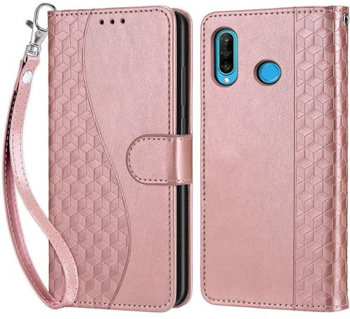 KENHONER Coque pour Huawei P30 Lite Portefeuille, Or Rose | Premium en Cuir PU, Housse Etui Multifonction, Fermeture Magnétique à Clapet, Anti-Choc, Compatible Book