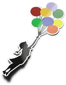 Set mit Aufklebern Banksy Graffiti Street Art Mädchen Kinder Luftballons Farben fliegen Liebe Freiheit (9 x 4 cm) Vinyl wasserfest & uv