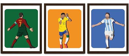 Aquarell berühmter Fußball-Superstar Ronaldo, Messi und Neymar Posterdrucke, 20,3 x 25,4 cm, 3er-Set Fußballposter für Jungenzimmer, Wandkunst, Sportposter für Jungenzimmer, ungerahmt