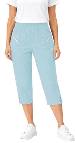 femiss Pantacourt 3/4 pour femme avec élastique - Pantalon court 3/4 doux d'été - Grande taille, bleu ciel, 40