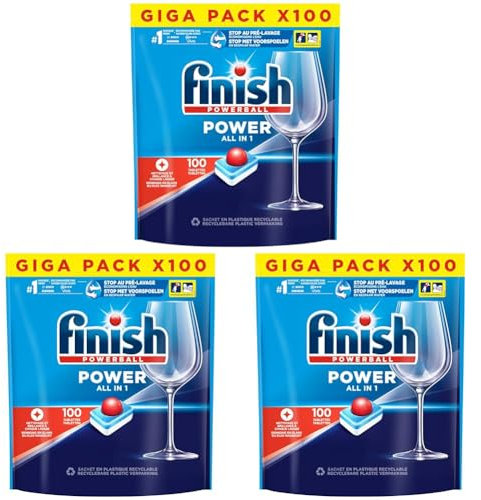 Finish Pastilles Lave-Vaisselle Powerball Comprimé Sans parfum All in One Max - 100 Tablettes Lave-Vaisselle (Lot de 3)