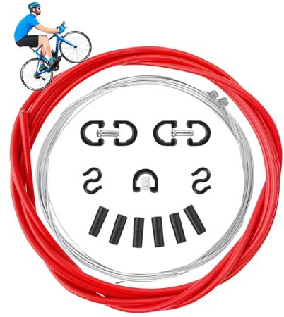 Bicycle Gear Cable Kit, Bike Gear Cable Bike Inner Brake Cable Housing Universal Bicycle Shift Cable Set with Front Rear Accessory for Mountain & Road Bike Bicycle Change Cable with Housing-Red